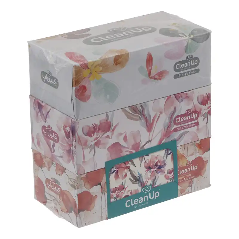 دستمال کاغذی 150 برگ کلین آپ مدل گل بسته 3 عددی