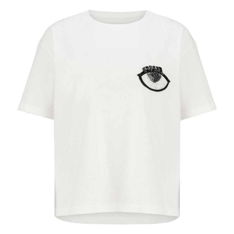 تی شرت آستین کوتاه زنانه سرژه مدل 203388 خرجکاردار رنگ سفید