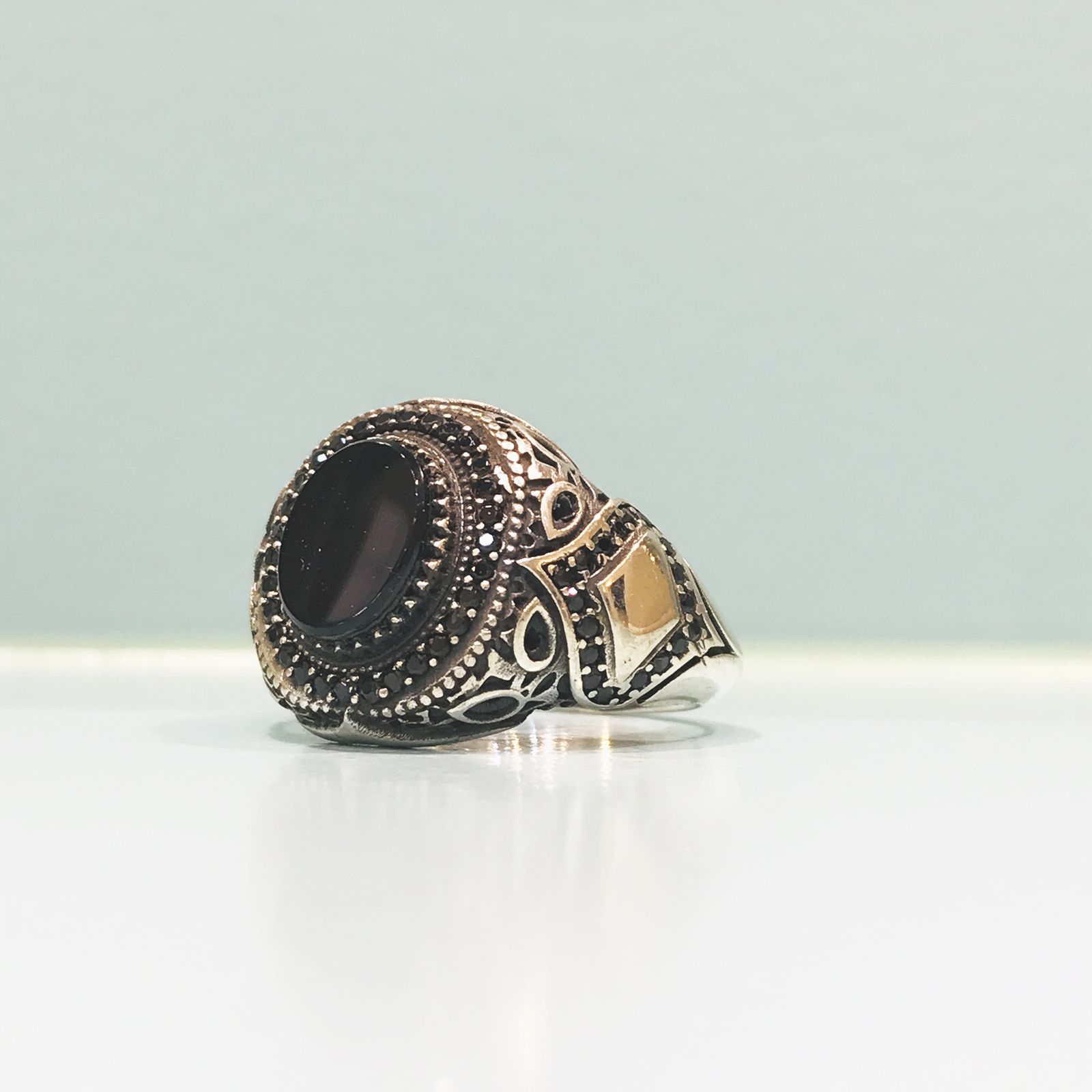 انگشتر نقره مردانه مدل اسپرت ترک عقیق -  - 5