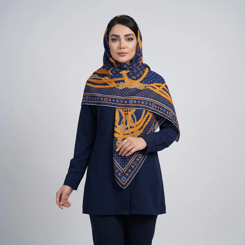 روسری زنانه مدل نخ پنبه پاییزه دور دست دوز کد SIA2