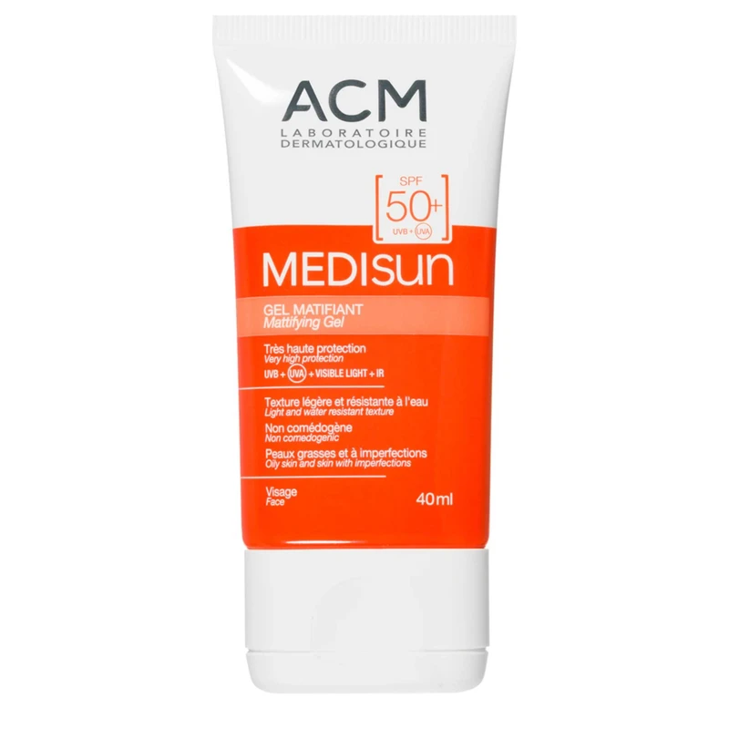  ژل ضد آفتاب بی‌رنگ صورت ای سی ام SPF50 مدل Medisun ‌محافظ UVA، UVB PA+ مناسب برای پوست‌ چرب حجم 40 میلی‌لیتر