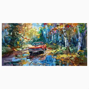 کاغذ دیواری طرح جنگل پاییزی مدل ماشین کلاسیک کد AR304095