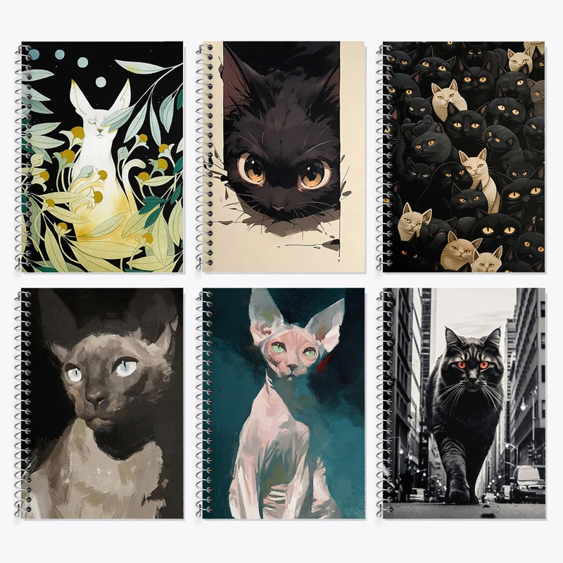 دفتر زبان 50 برگ خندالو مدل دو خط طرح گربه (Cat) کد 887 مجموعه 6 عددی