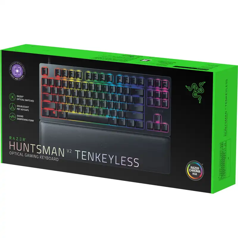 کیبورد مخصوص بازی ریزر مدل Huntsman V2 Tenkeyless - Purple Linear Optical Switch
