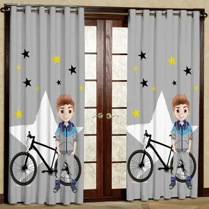 پرده مدل پسر با دوچرخه  هازان پانچی کد 4673 سایز 140x200 سانتی متر