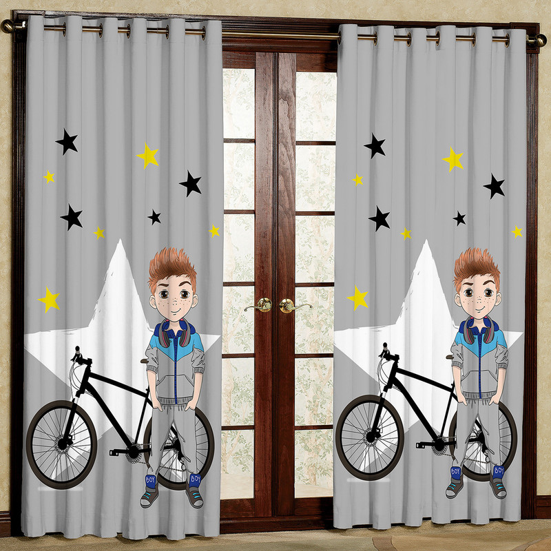 پرده مدل پسر با دوچرخه هازان پانچی کد 4673 سایز 140x200 سانتی متر