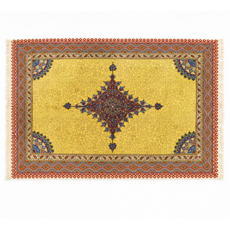 رومیزی قلمکار صنایع دستی فاخر مدل مدرن طرح ستاره ژوبین‌دار کد 150p100Arcturus-RBYR