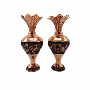 گلدان قلمزنی مسی طرح گل ومرغ کد 035 بسته 2 عددی