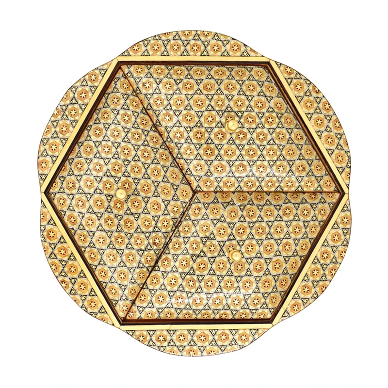 عکس شماره 2 : شکلات خوری خاتم کاری چوبی مدل سه درب کد 23