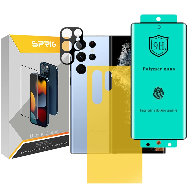 محافظ لنز دوربین اسپریگ مدل 3D-SPNNP مناسب برای گوشی موبایل سامسونگ Galaxy S23 Ultra به همراه محافظ صفحه نمایش و محافظ پشت گوشی