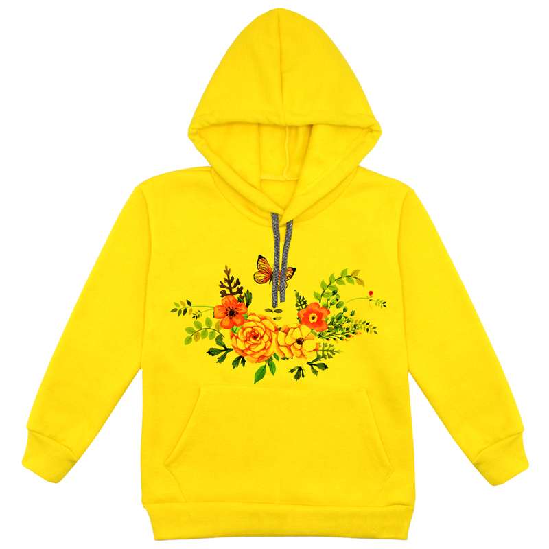 هودی دخترانه مدل گل F157 رنگ زرد