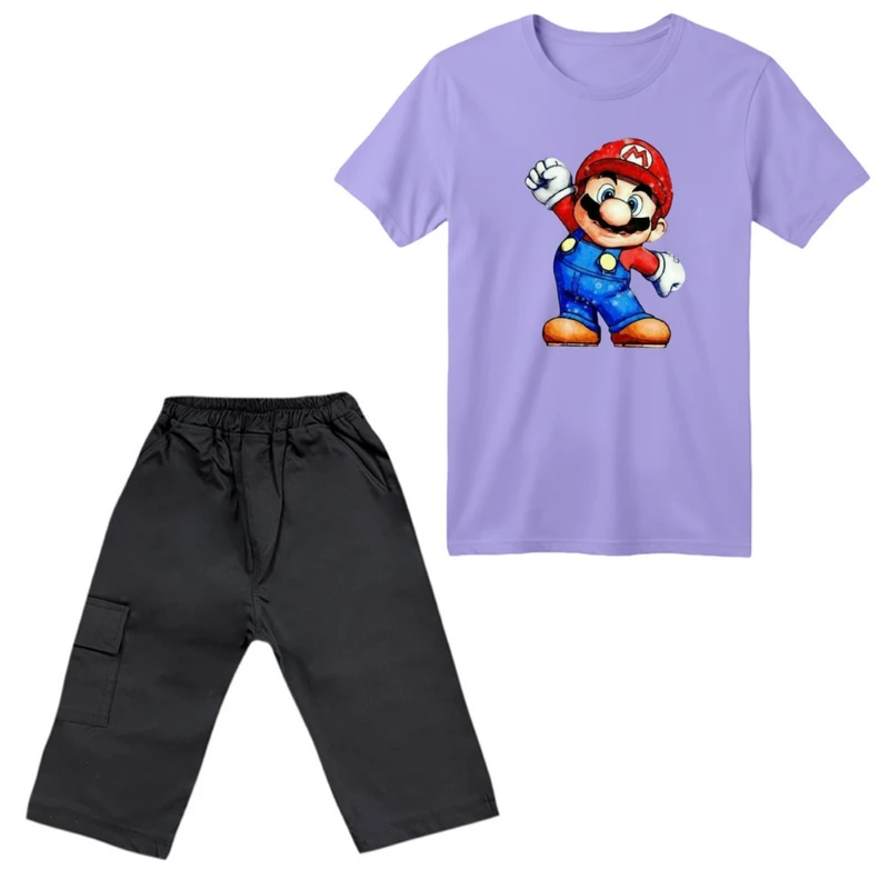 ست تی‌شرت آستین کوتاه و شلوارک پسرانه مدل ماریو کد ۸