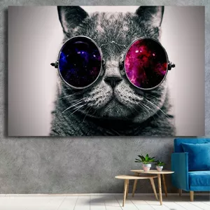 پوستر دیواری طرح گربه ی فانتزی مدل عینکی کد FP1066