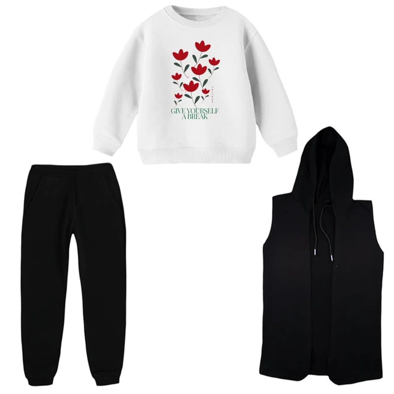 ست 3 تکه لباس راحتی بچگانه مدل گل لاله  