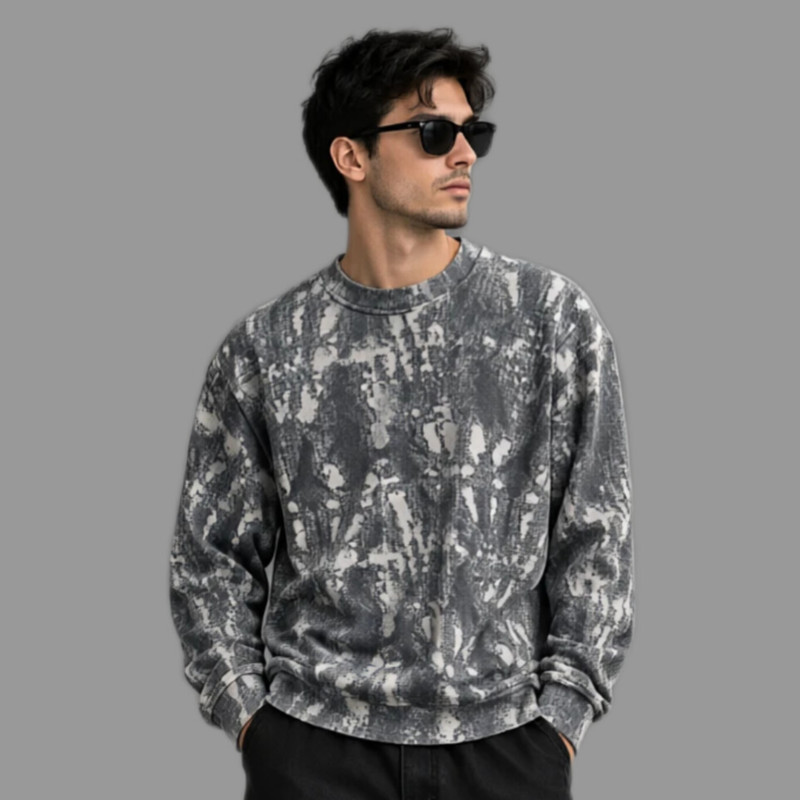 سویشرت مردانه مدل سه نخ پنبه‌ای طرح انتزاعی