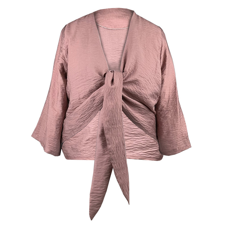 شومیز زنانه مدل گره ای کد AK1015 رنگ کالباسی