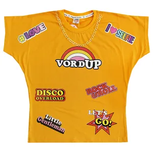 تی شرت آستین کوتاه دخترانه مدل کراپ رنگ زرد