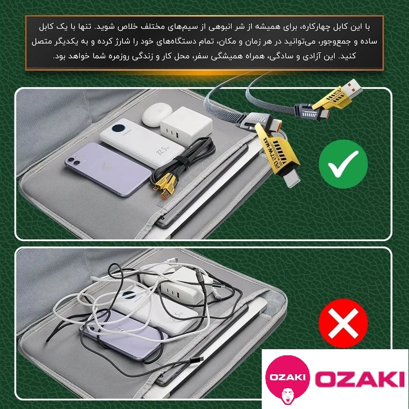 کابل تبدیل USB/USB-C به لایتنینگ/USB-C اوزاکی مدل 001 طول 1 متر
