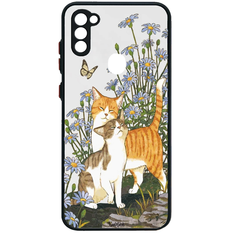 کاور طرح Cat & Butterfly مناسب برای گوشی موبایل سامسونگ Galaxy A11 Black Bumper