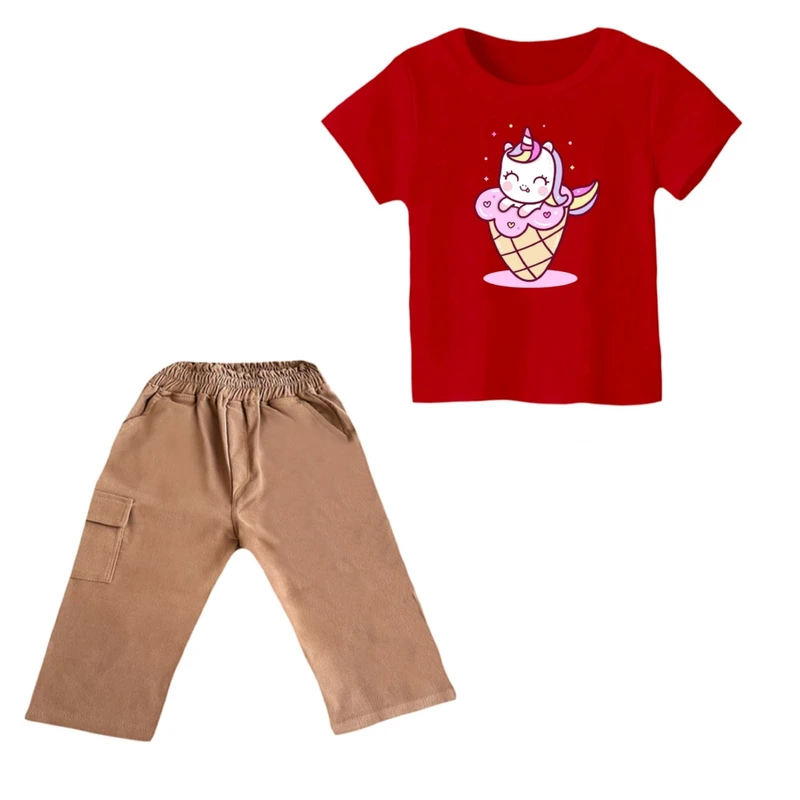 ست تی شرت و شلوارک دخترانه مدل یونیکورن کد ۳۴