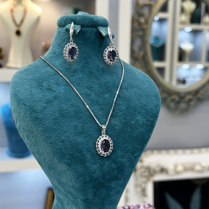 نیم ست نقره زنانه مدل سوپر لوکس جواهری با روکش طلای 34-4332