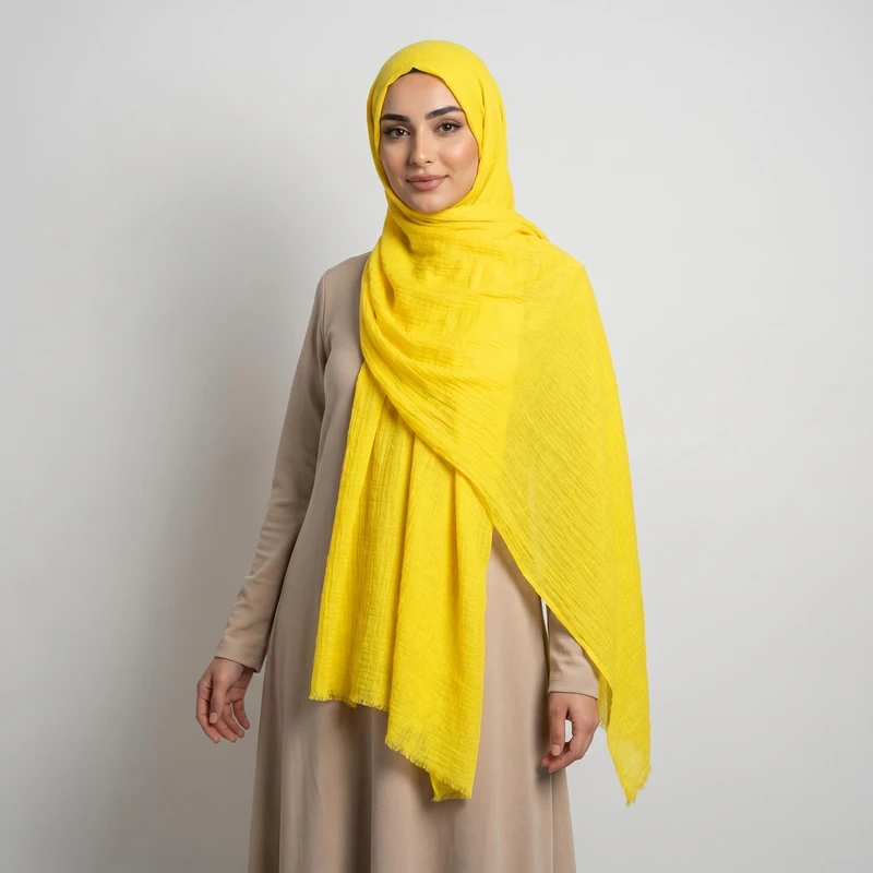 شال زنانه مدل پلیسه پفکی نخی طرح ساده کد ana-2201