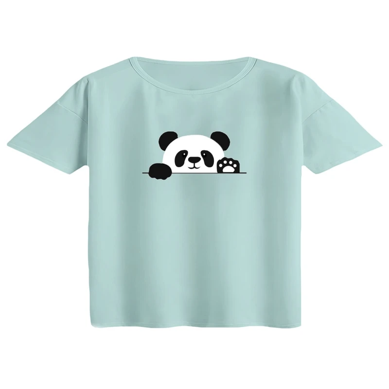 کراپ تی‌شرت آستین کوتاه زنانه مدل پاندا کیوت
