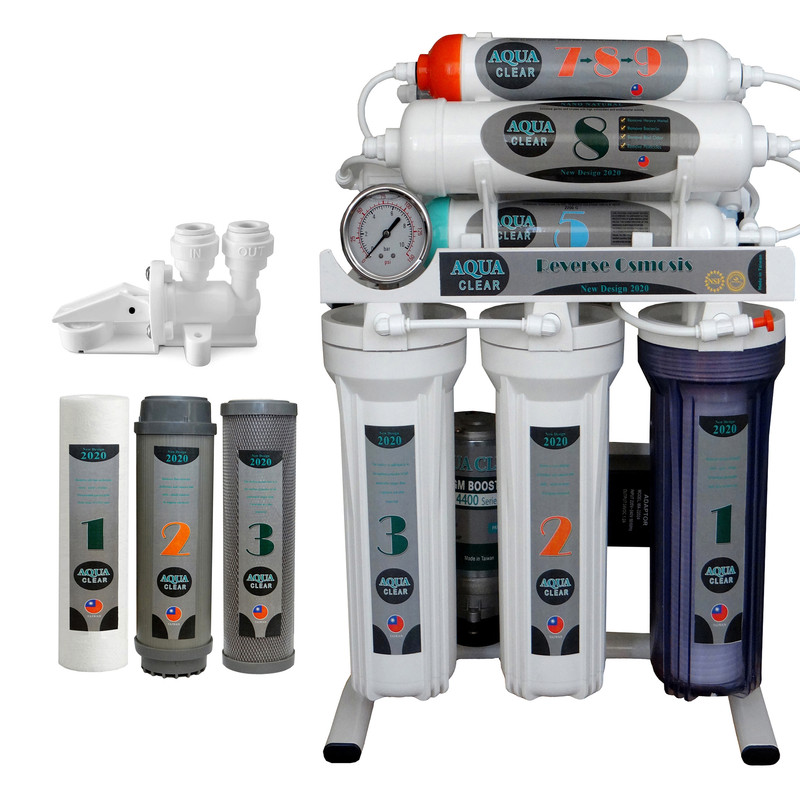 دستگاه تصفیه کننده آب آکوآ کلیر مدل NEW DESIGN2020 - AQN9 به همراه فیلتر مدل 02 مجموعه 3 عددی و کیت نشتی گیر