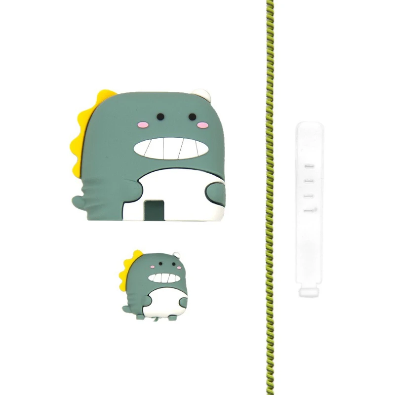 محافظ کابل مدل دایناسور خندان به همراه محافظ شارژ دیواری 25وات مجموعه 4 عددی