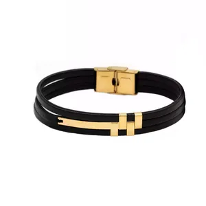 دستبند طلا 18 عیار مردانه گالری روبی مدل خط و نقطه