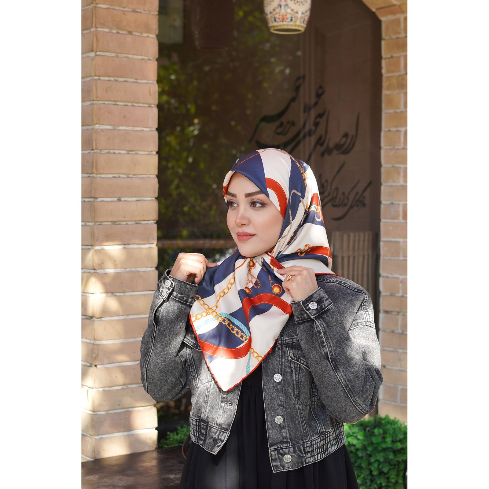 روسری زنانه مدل ابریشم روز مادر طرح زنجیری جدید کد ana-2955 - - 8