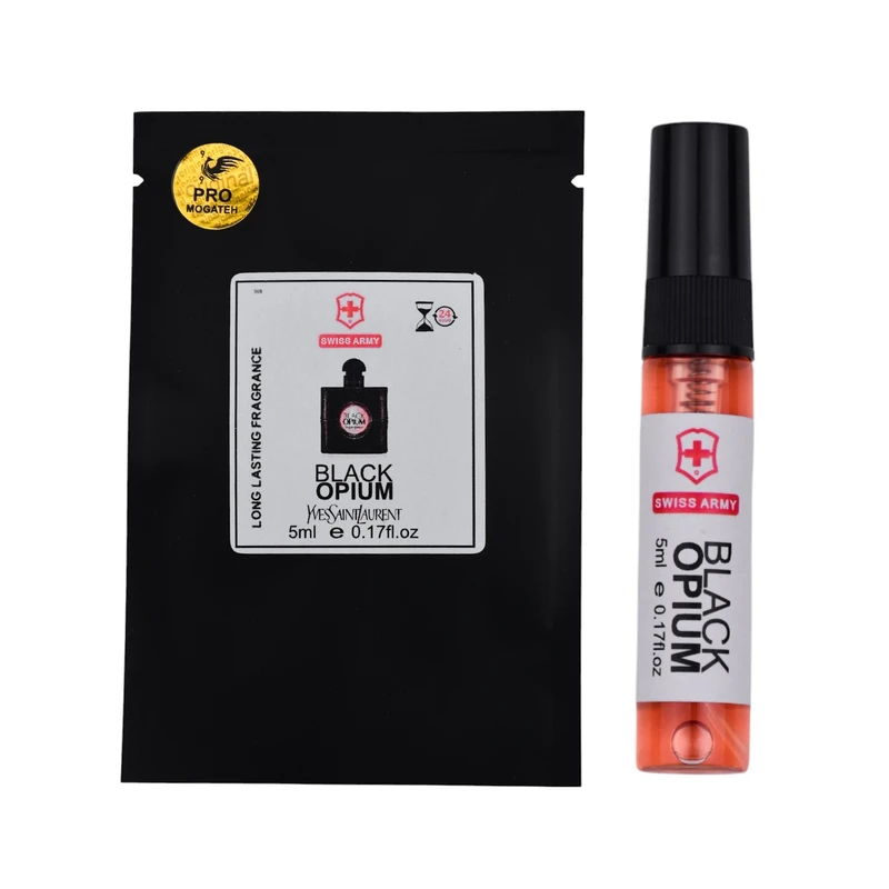 عطر جیبی زنانه سوئیس آرمی مدل بلک اوپیوم با رایحه گرم حجم 5 میلی‌لیتر
