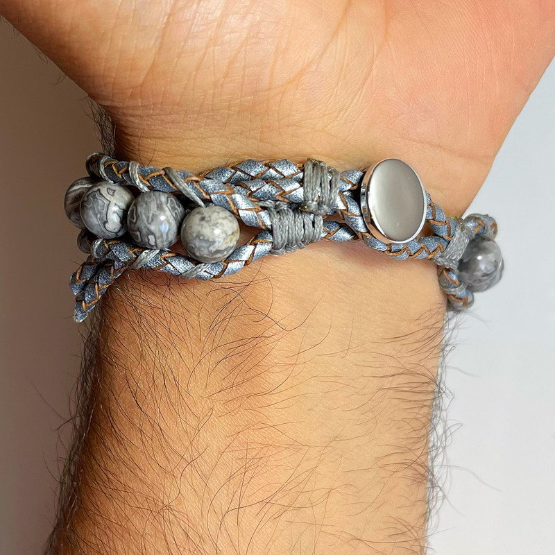 دستبند مردانه دل تافته مدل چرم طبیعی و جاسپر کد Del_MB01