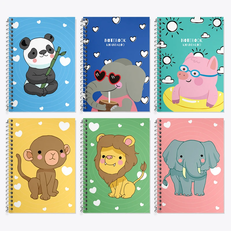 دفتر زبان 50 برگ خندالو مدل دو خط طرح حیوانات بامزه کد 131 مجموعه 6 عددی