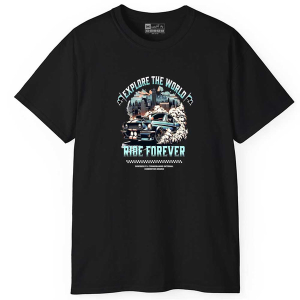 تی شرت آستین کوتاه مردانه پاد آفرین مدل اسپرت طرح ماشین متن دار کد 0830