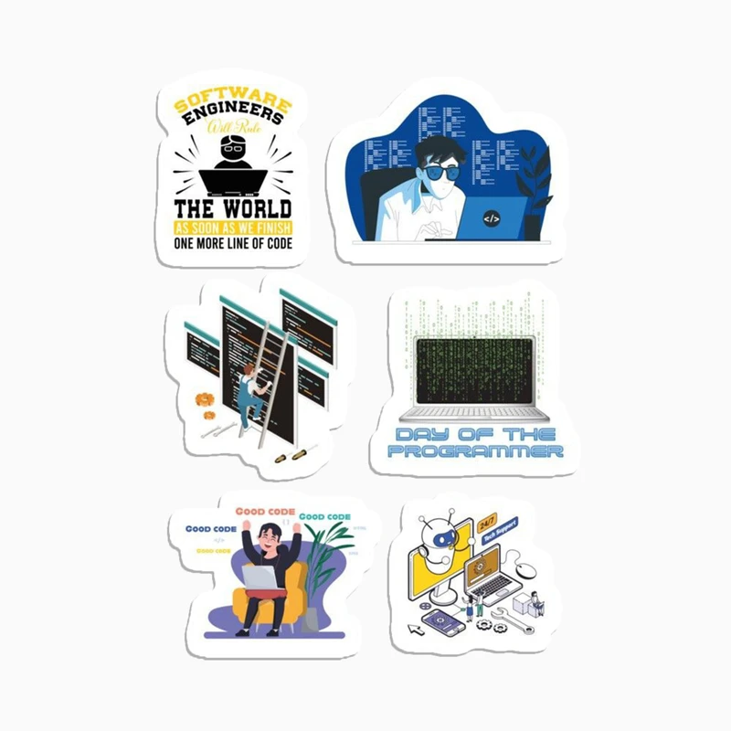 استیکر لپ تاپ و موبایل گوفی طرح برنامه نویسی کد KnM 207 مجموعه 6 عددی 
