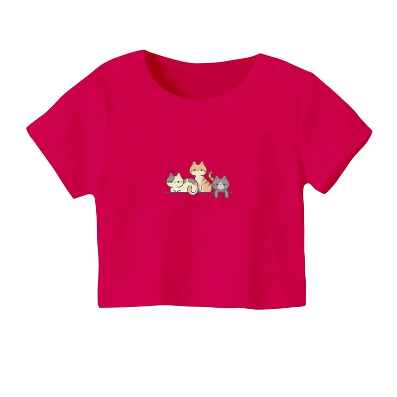 کراپ‌ تی‌شرت آستین کوتاه زنانه مدل سه گربه کد 1