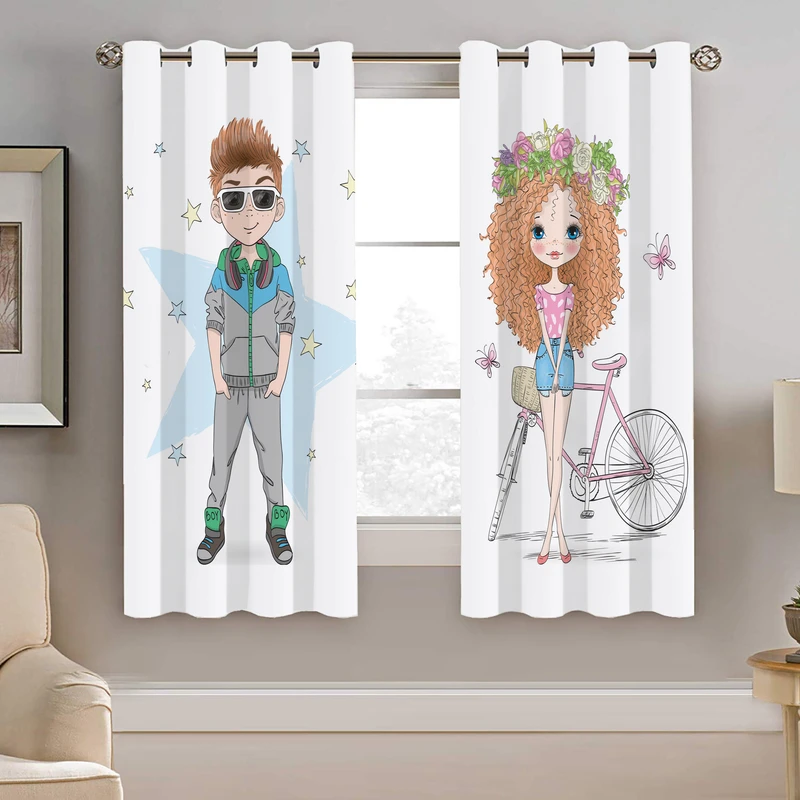 پرده نیروانا طرح  پسر و دختر مدل هازان کد 8176 سایز 140×200 سانتی متر