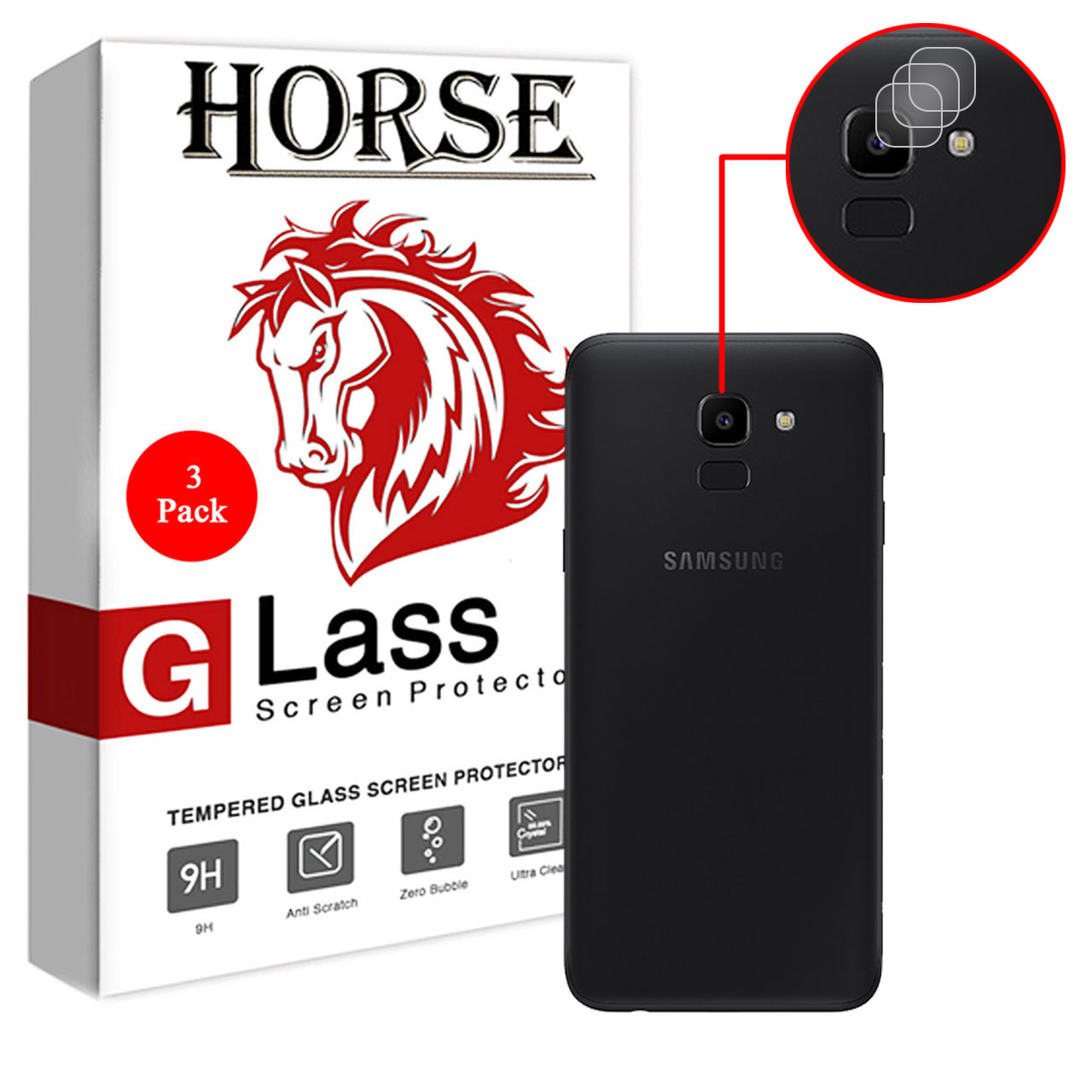 محافظ لنز دوربین هورس مدل UTF مناسب برای گوشی موبایل سامسونگ Galaxy J6 بسته سه عددی