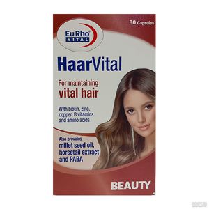 کپسول مراقبت مو یوروویتال HaarVital حاوی بیوتین، روی، مس، ویتامین‌های گروه B و آمینو اسید، تقویت رشد و حفظ سلامت مو، بسته 30 عددی