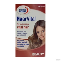 کپسول مراقبت مو یوروویتال HaarVital حاوی بیوتین، روی، مس، ویتامینهای گروه B و آمینو اسید، تقویت رشد و حفظ سلامت مو، بسته 30 عددی