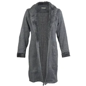 پالتو زنانه مدل گیسو یقه خزدار رنگ زغالی