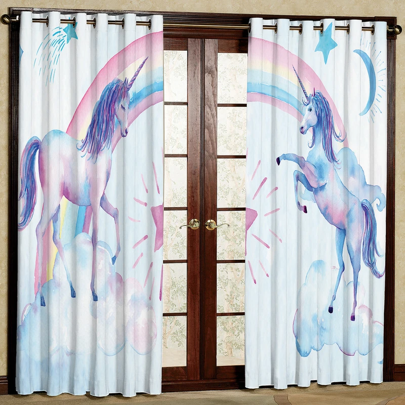 پرده مدل اسب و رنگین کمان مخمل پانچی کد 1281 سایز 140x280 سانتی متر