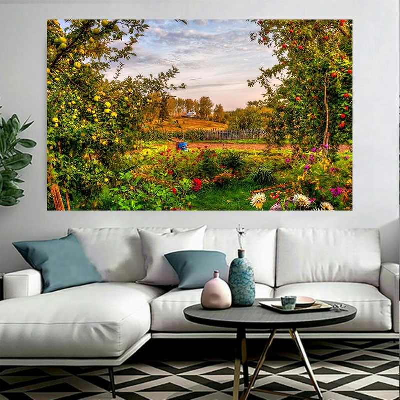 پوستر پارچه ای طرح طبیعت مدل باغ میوه و گلها کد ARY38