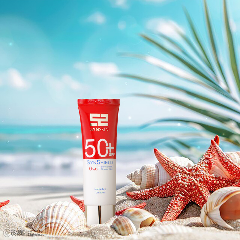 ژل ضد آفتاب بدون رنگ ساین اسکین SPF 50 مدل Syn Shield ‌مناسب پوست‌های چرب حجم 50 میلی‌لیتر