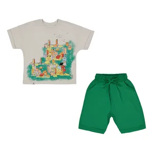 ست تی شرت و شلوارک پسرانه سون پون مدل 1097 رنگ طوسی