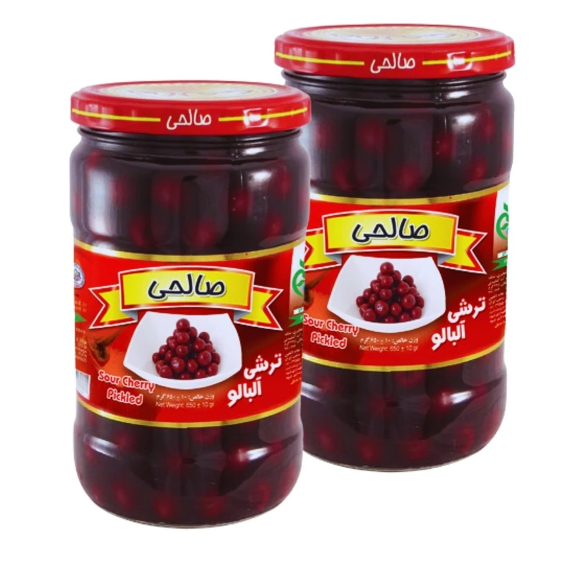 ترشی آلبالو پاستوریزه ممتاز صالحی وزن 650 گرم مجموعه 2 عددی