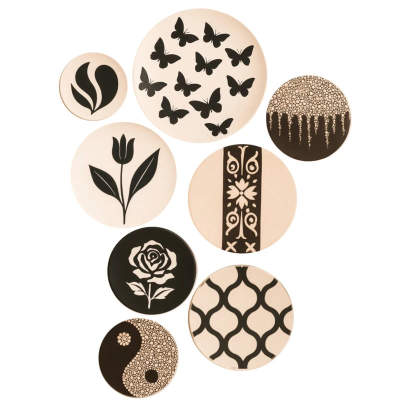 بشقاب دیوارکوب سفالی طرح مینیمال کد D7677 مجموعه هشت عددی