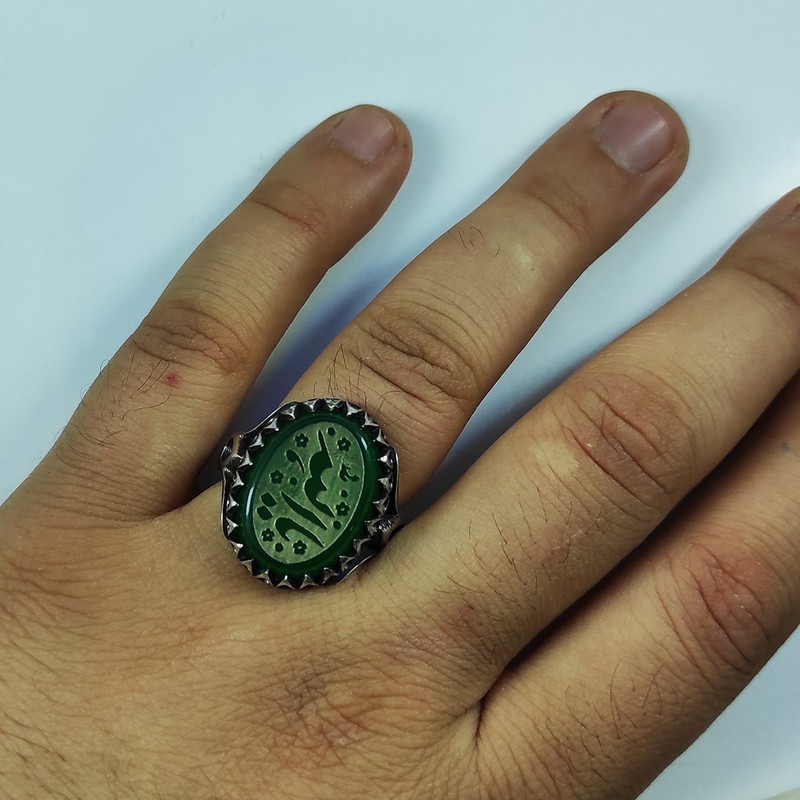 انگشتر نقره مردانه سلین کالا مدل عقیق سبز خطی طرح کد Mps-6