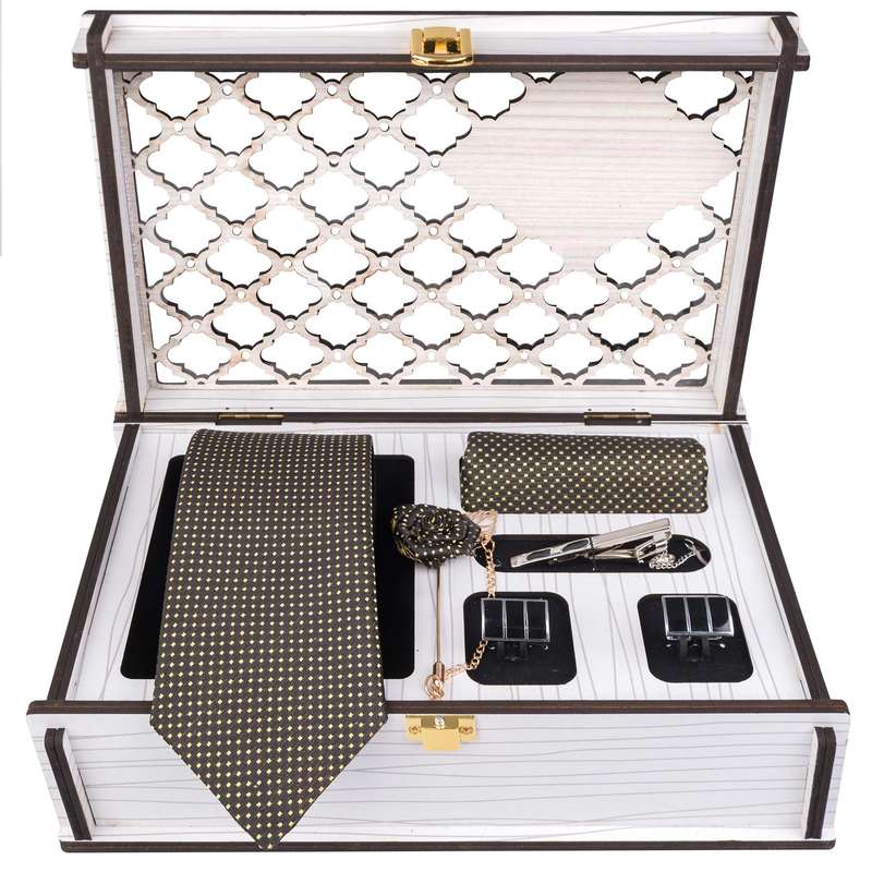 ست کراوات و دستمال جیب و گل کت مردانه مدل GF-PO809RE-BOX 